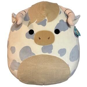 New Squishmallows Jumbo 24” Borsa Spotted Highland Gray Cow Plush NWT